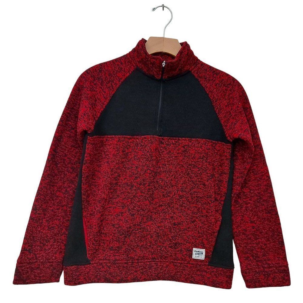 Oshkosh B'gosh Fleece Sweater Boys 14 Red Black 1/4 Zip Lightweight Travel